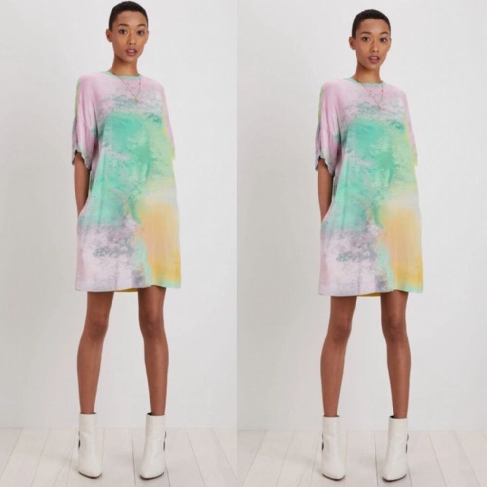The Kit Maya NWTs Pastel Fog Dress with Pockets size medium Yellow Green Pink